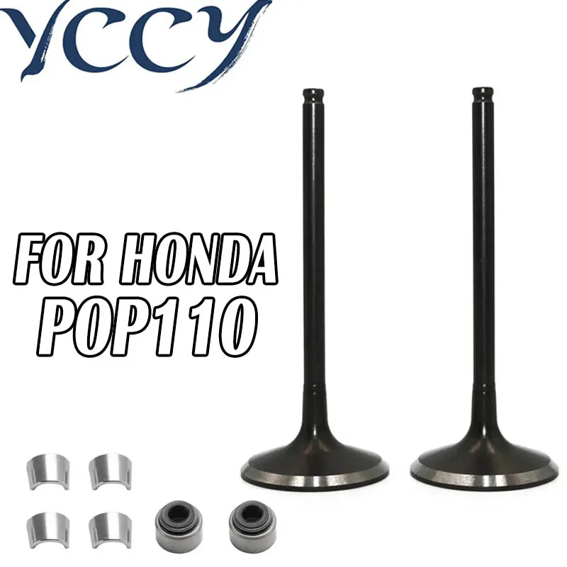 

Аксессуары для мотоциклов, выпускные клапаны двигателя, комплект впускного стержня, сальник для HONDA POP110, детали скутера, двухклапанный двигатель