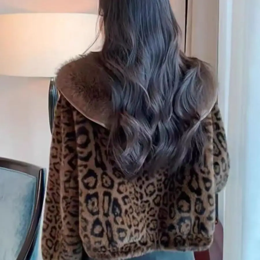 2025 nouvelle mode veste de fourrure de vison femmes automne hiver épaissir chaud intégré imprimé léopard manteau de fourrure haut de gamme court vêtements d'extérieur