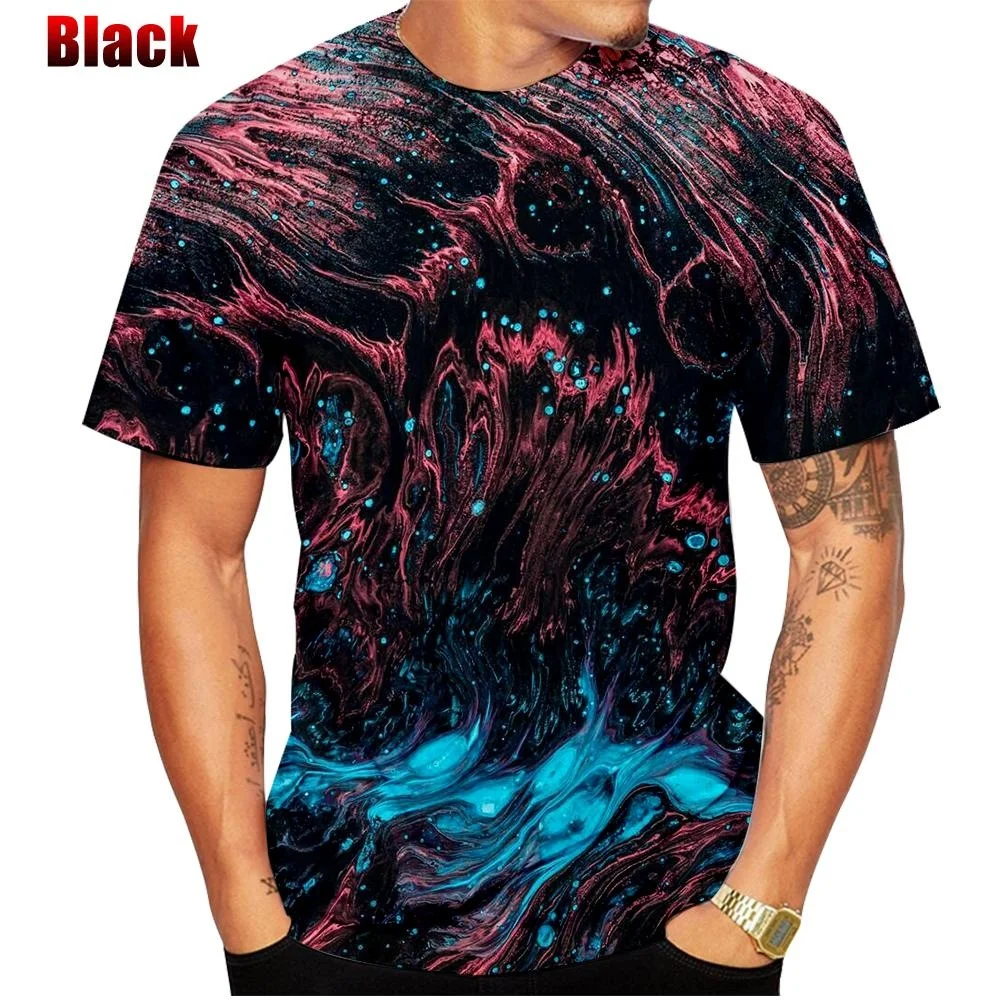 New Fashion Men and Women 3D Rainbow Color Printed Black and White Vertigo Hypnotic T-shirt Fashion Short Sleeve T-shirt Top