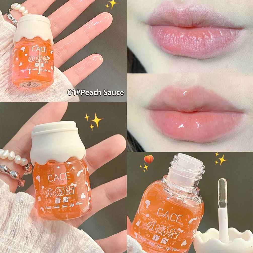 Cute Milk Jar Lipgloss Lip Plumper Oil Colorless Glitter Lipgloss Long Lasting Moisturizing Lipstick Lipgloss Makeup Cosmetics