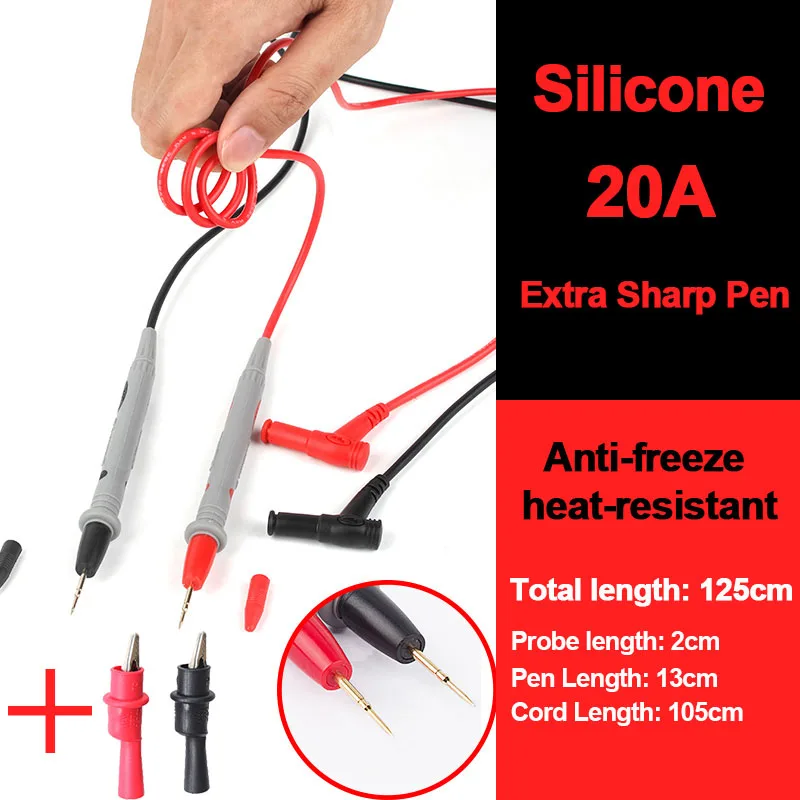 1000V 20A Siliconen Meetsnoeren Digitale Multimeter Kabel Naaldtip Universele Sonde Test Draad Alligator Clip Voor Tester Multimetro
