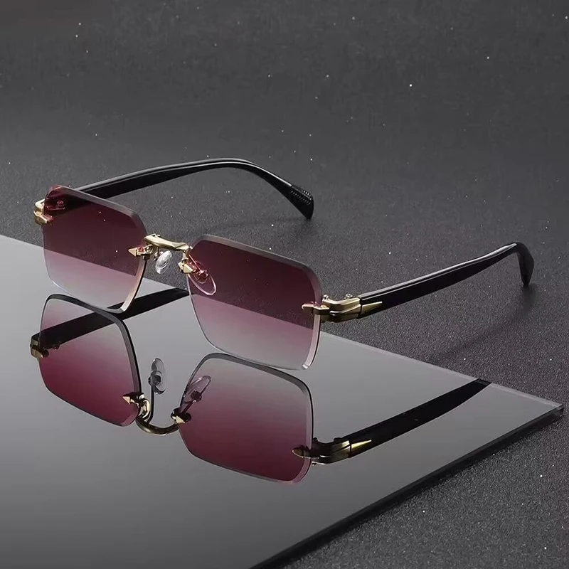 Personality Square Rimless Sunglasses Trendy UV400 Protection Cut Edge Metal Frame Men Women Outdoor Travel Party Fashion Design