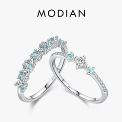 MODIAN 925 Sterling Silver Exquisite Eternity Band Paraiba Color CZ Ring Mint Green Stackable Rings For Women Fine Jewelry