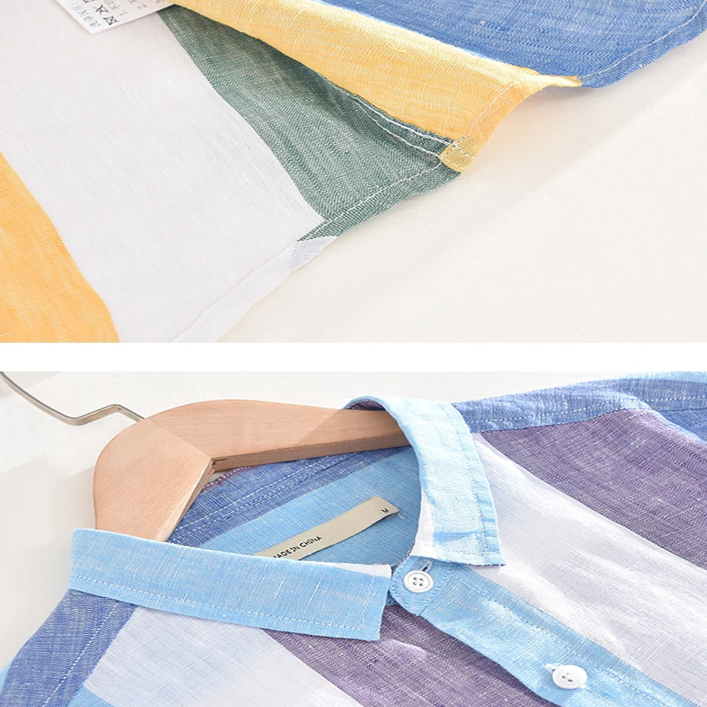 Camisa de lino de manga tres cuartos para hombre, Tops finos sueltos de verano, informal