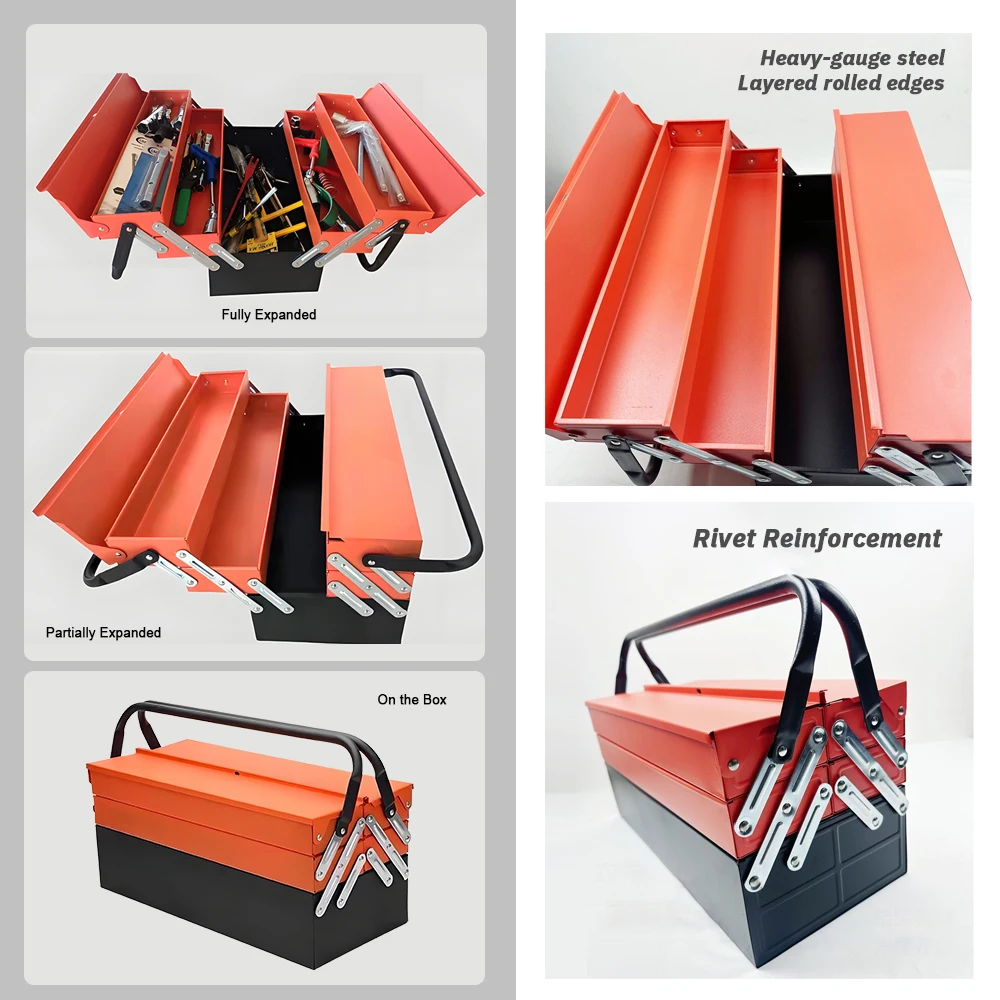 Foldable Metal Toolbox Folding Iron Tool Box Durable Collapsible Organizer Handheld Storage Box for Home Hand Tools Screws Nails