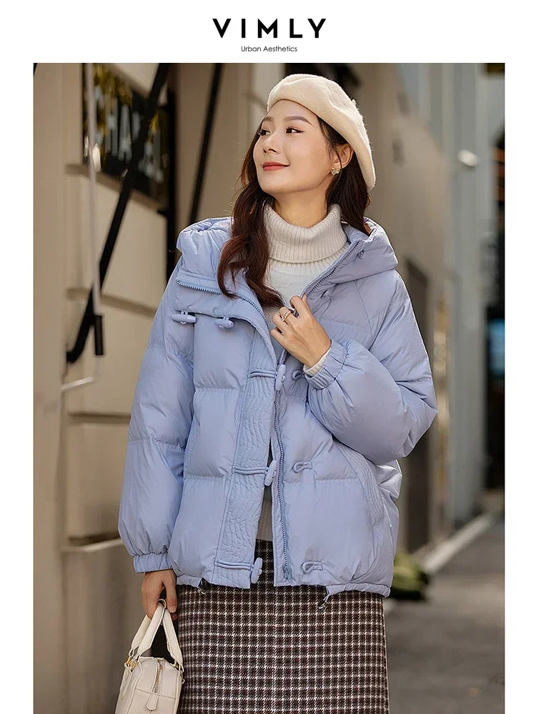 

Vimly Short White Duck Down Coats for Women 2023 Thick Warm Horn Button Hooded Zipper Winter Puffer Jacket Female Clothing 50653