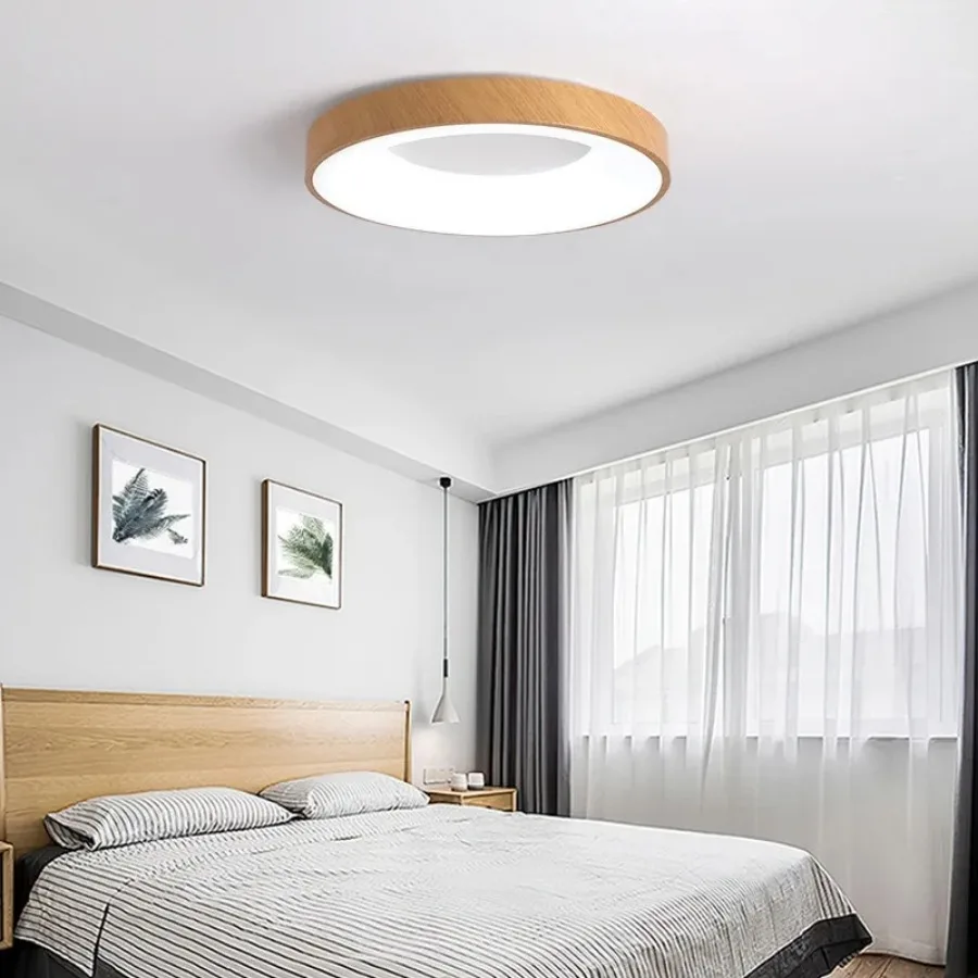 Nordic Led Wood Grain Lampa Sufitowa Ultracienka Okrągła Lampa Domowa Salon Kuchnia Sypialnia Nowoczesna Dekoracyjna Oprawa Oświetleniowa