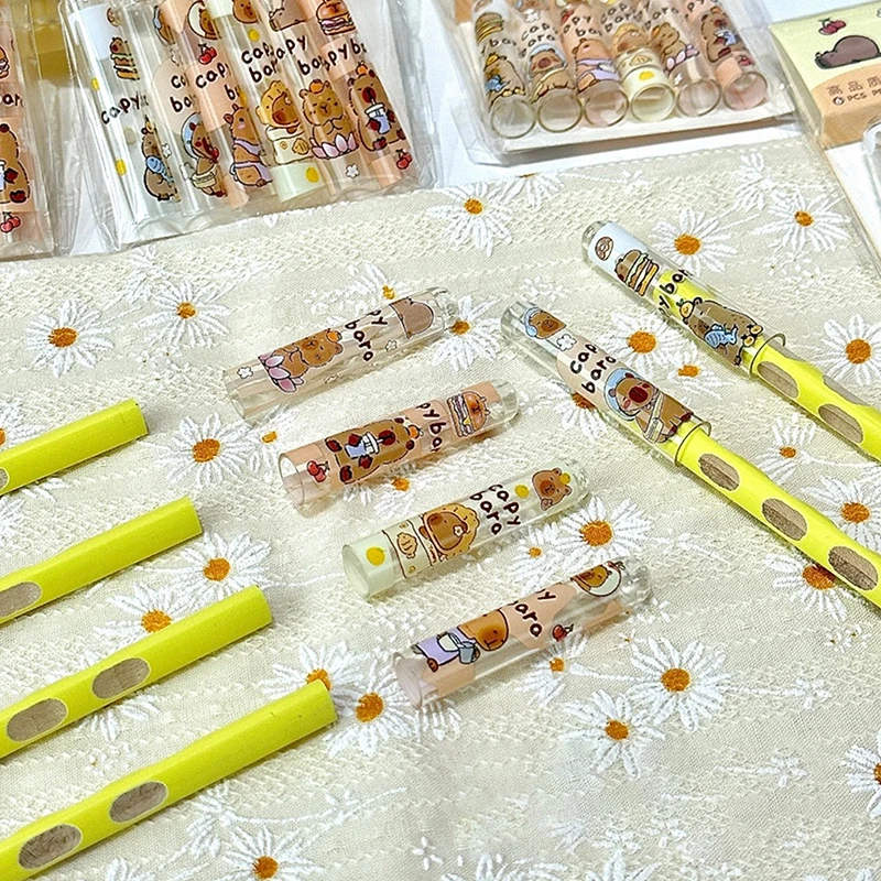 6pcs Pack Capybara Pencil Cap For Pupil Transparent Protects Pencil Tip Japanese Kawaii Stationery Cute Stuff Back To School