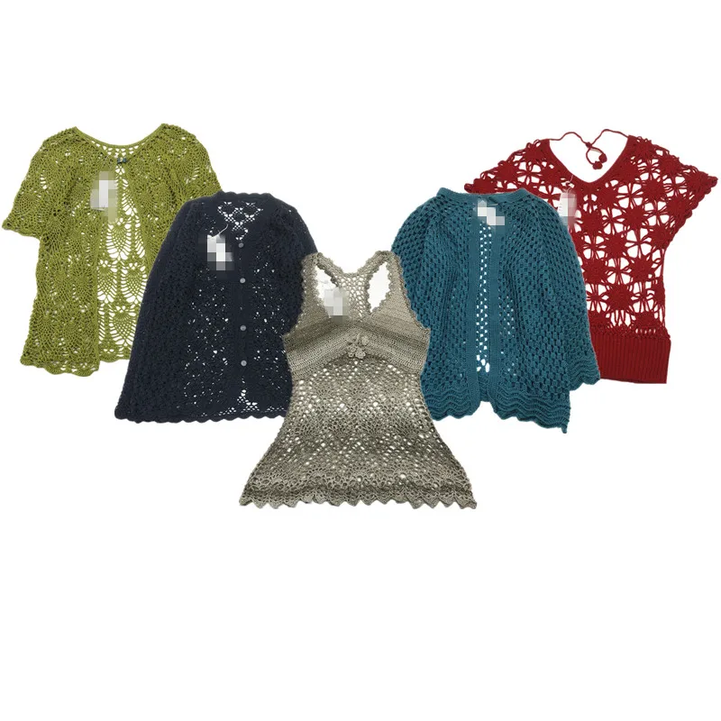 

Винтажный двухслойный ажурный однотонный роскошный свитер из смешанного волокна ручной вязки для женщин, лето 2024, другой материал