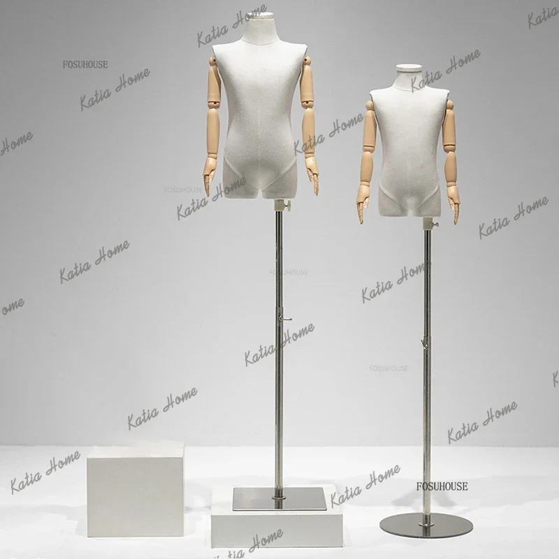 LSChildren's Clothing Store Mannequins Props Simple Men's and Women's Window Fake Doll Display Stand Half-length with Head Model