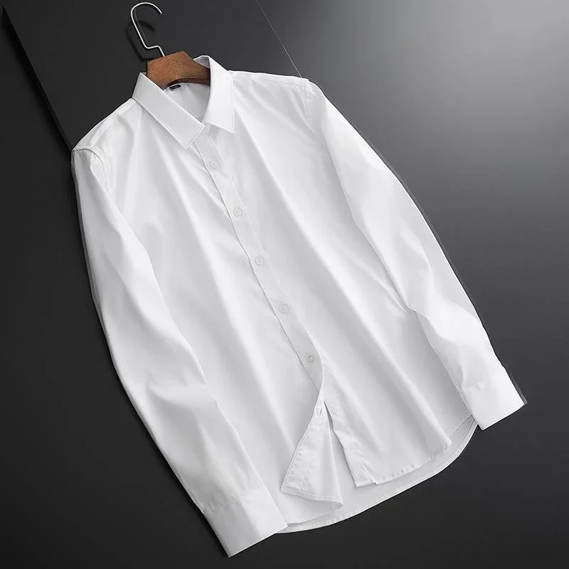 

Men Business Shirt Fashion Casual Regular Fit White Black Long Sleeve Social Shirts