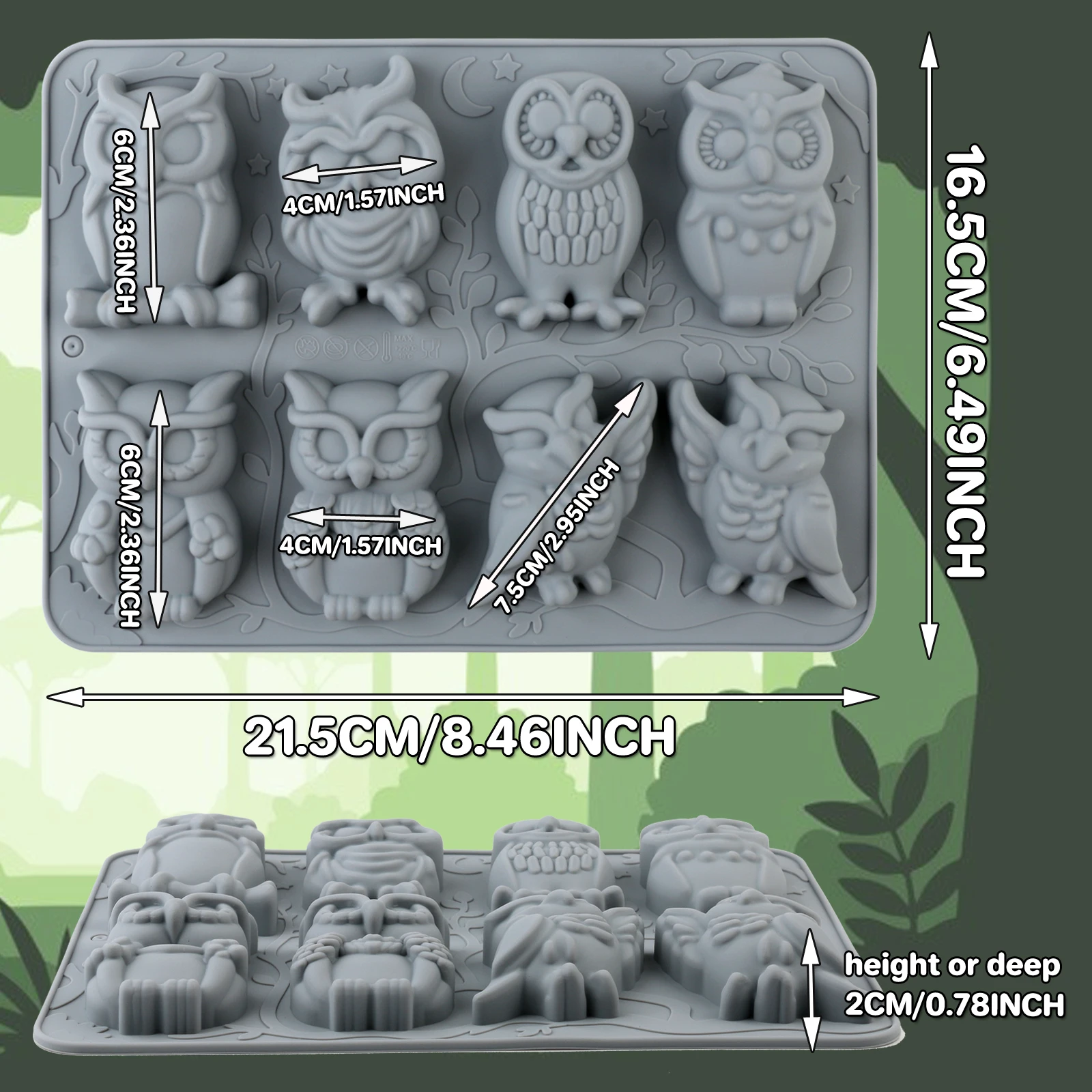 Owl Forest Silicone Mold, Cute Owl Shaped Baking Mould for Cookie, Chocolate, Mousse, Jelly, Candy, DIY Handmade Soap Wax Making