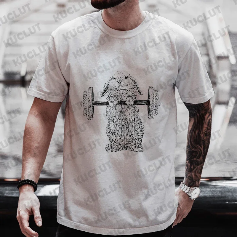 Rabbit Weightlifting T Shirt Men Stylish T-Shirt Summer Short Sleeve O Neck Mens Clothes Tees Top Streetwear Bunny Cute Tshirts