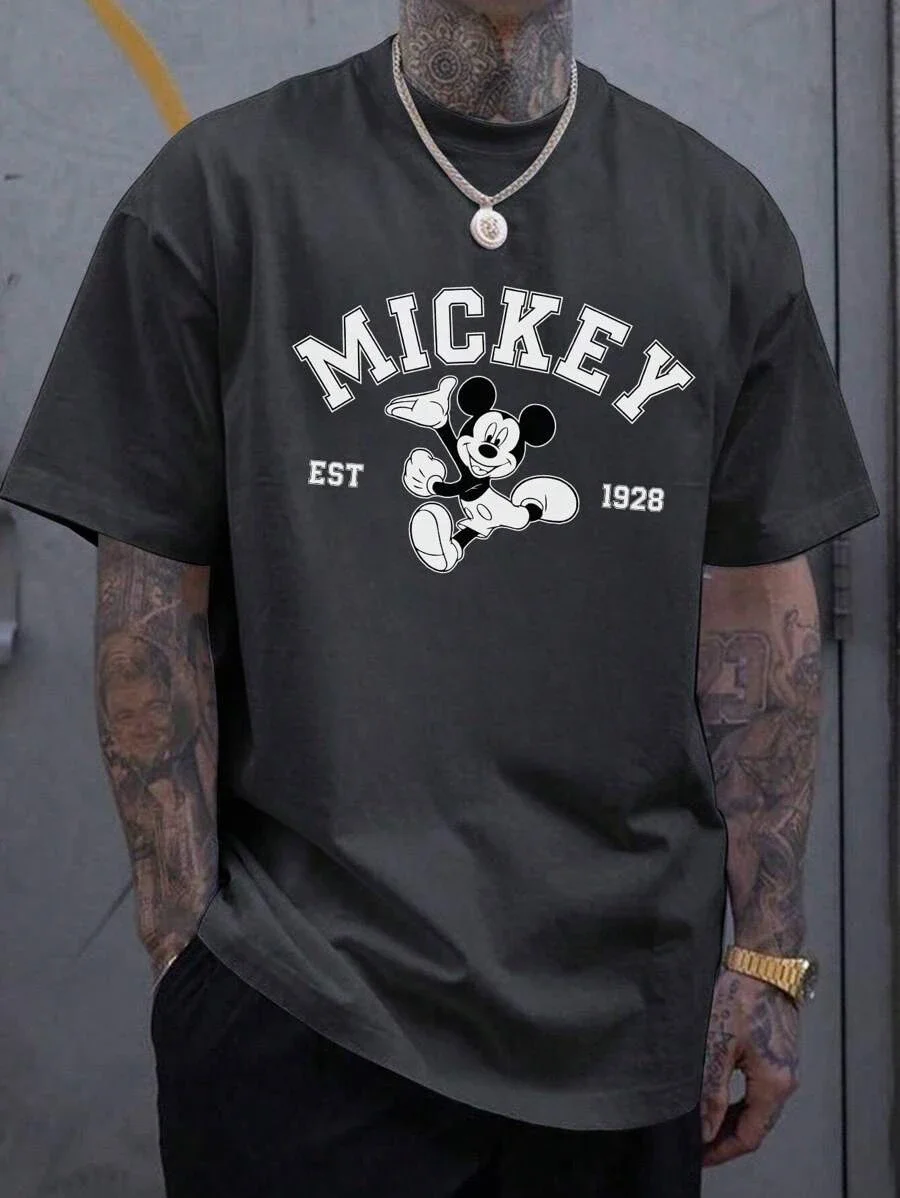 

Disney Mickey Est 1928 Cartoon Print Short Sleeve Men Women T-Shirt Casual Summer Cotton Parent-child Outfit Loose Tee Tops