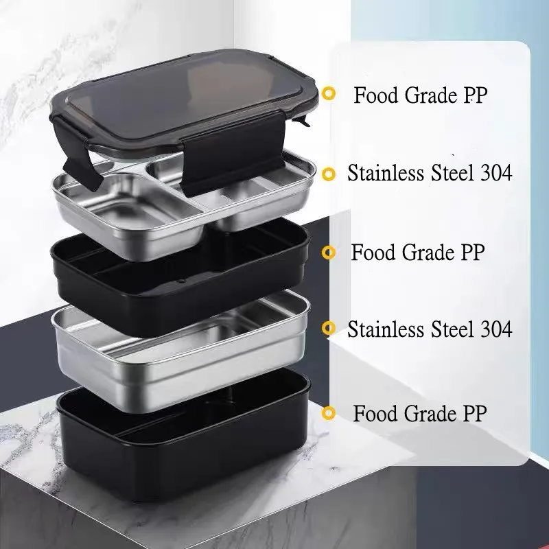 1000ml Double Layers Stainless Steel 304 Lunch Box With Insulation Bag Leak-Proof Thermal Bento Box Adult Student Food Container