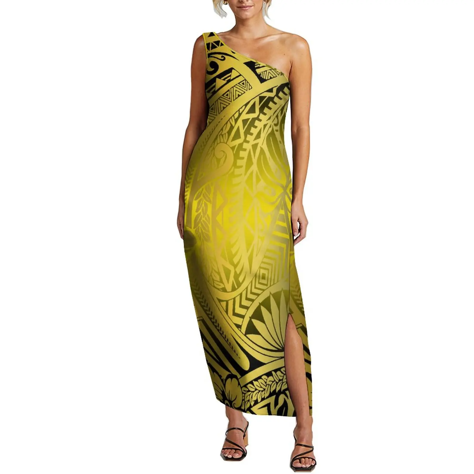 Summer Women\'S Diagonal Shoulder Dress Hawaii Polynesian Maxi Dress Party Elegant Dress Support Design