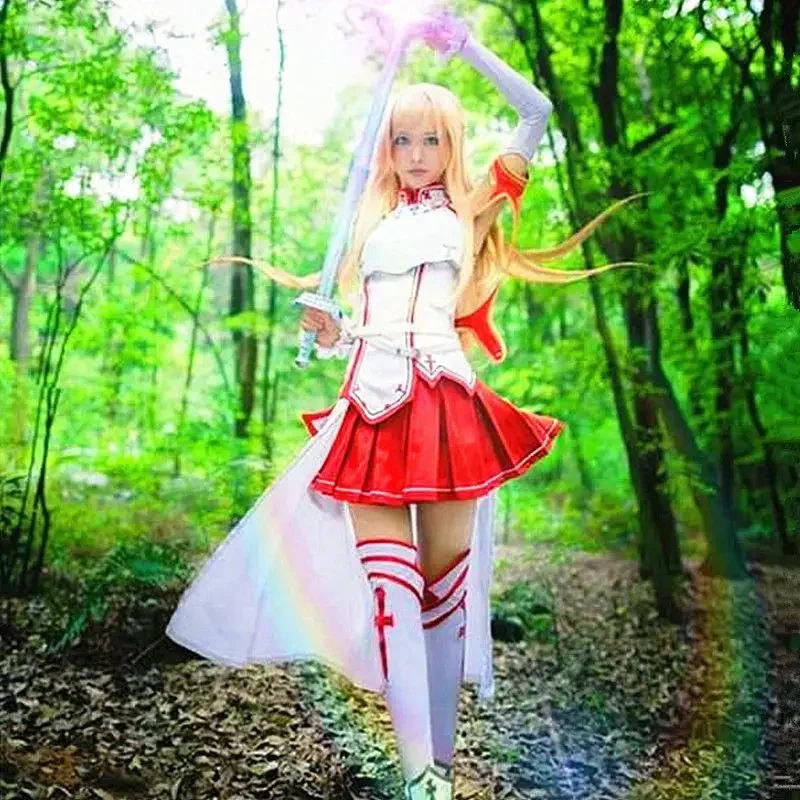 Anime Sword Art On-Line Asuna Yuuki Dressed Cosplay Uniform Costumes For Halloween Are Your Battle Suit SAO Women Full Set Wig