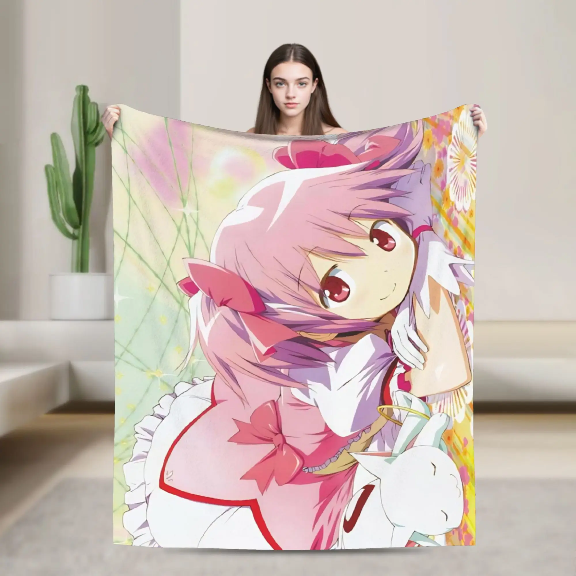 Puella Magi Madokas Magica Anime Flannel Blankets Kaname Fashion Throw Blankets for  Sofa Bedding Lounge 150*125cm Quilt