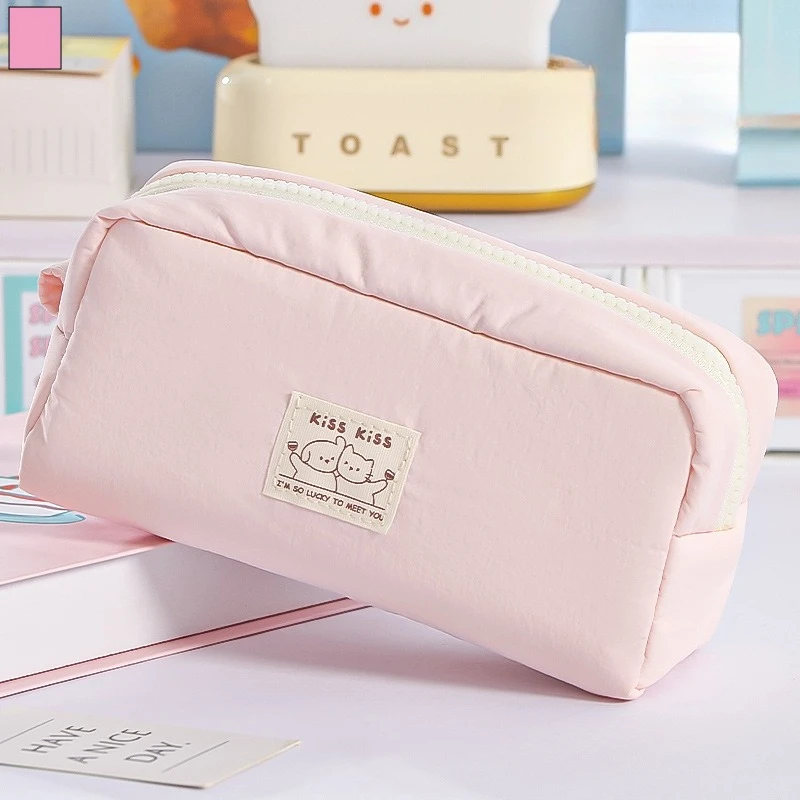 

Adorable Lucky Cat Pencil Case Cute Cartoon Soft Stationery Bag Large Capacity Solid Color Organizer Aesthetic School Supplies