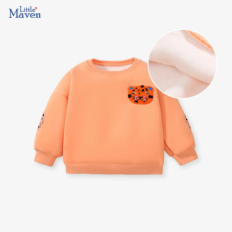 Little Maven Hoodies Winter Kids Clothes Baby Girls Boys Warm Fleece Outerwear Cartoon Tigers Sweatshirt Spring Autumn Tops