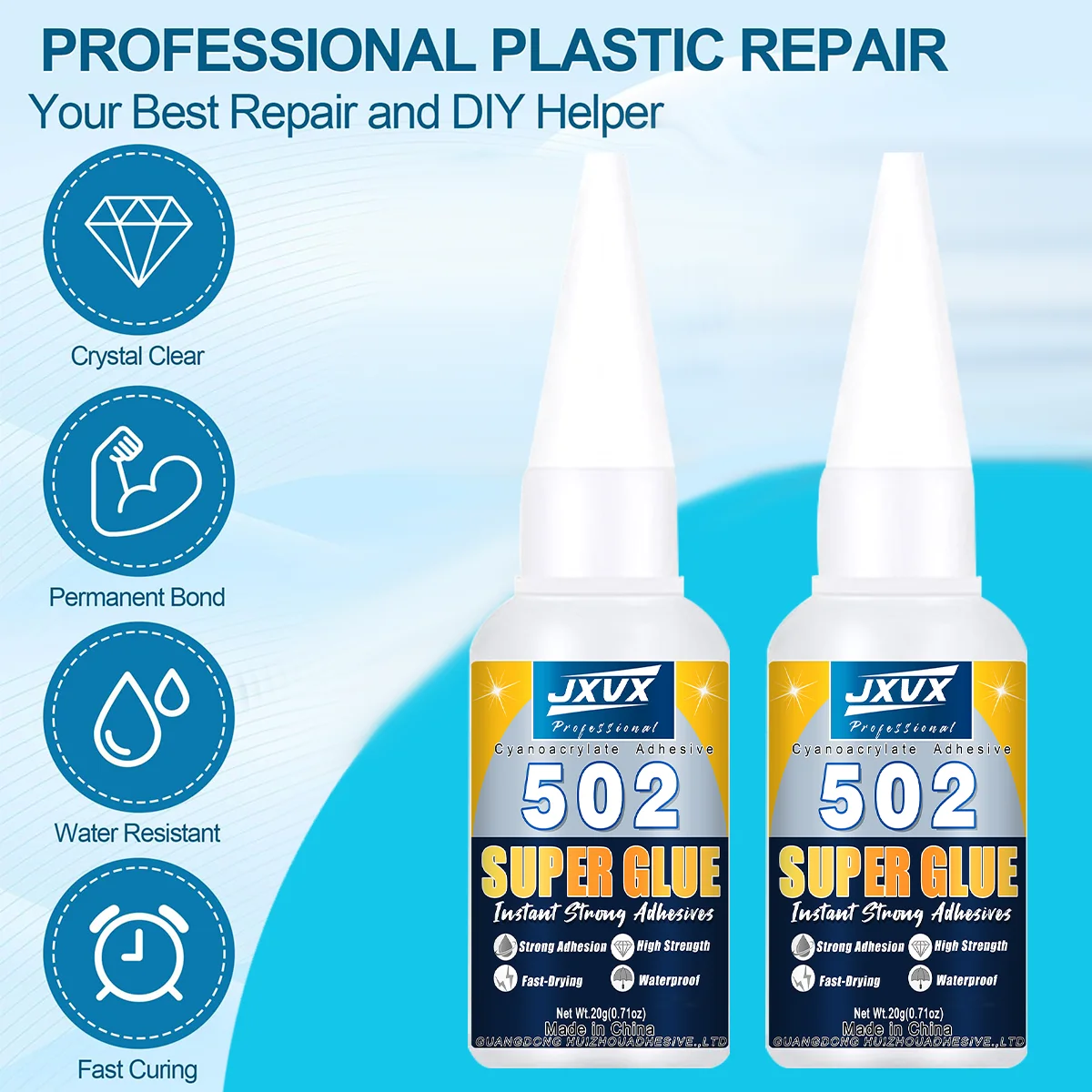 Paquete de 5 botellas de 20 ml de adhesivo instantáneo 502 Super. Superpegamento más fuerte. Adhesivo líquido incoloro multiusos HOT Super Strong. Adhesivo transparente, inodoro, para reparaciones y oficina.