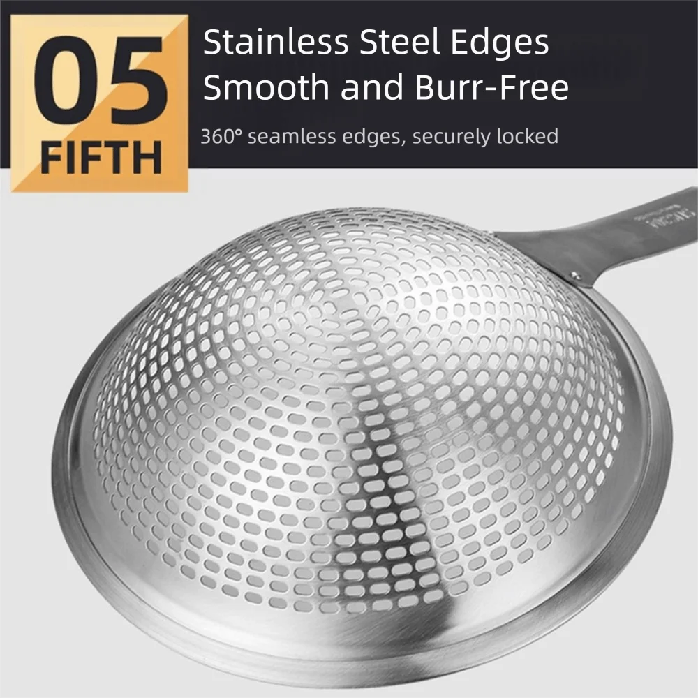 Stainless Steel Kitchen Draining Scoop Fine Holes Reusable Oil Strainer Colander Household Durable Oil Colander Spoon