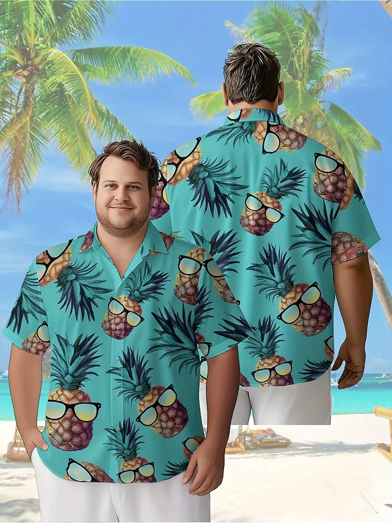 Men's Plus Size Hawaiian Shirts Pineapple Glasses Trend Pattern, Summer Casual Tops, Outdoor and Party, Streetwear