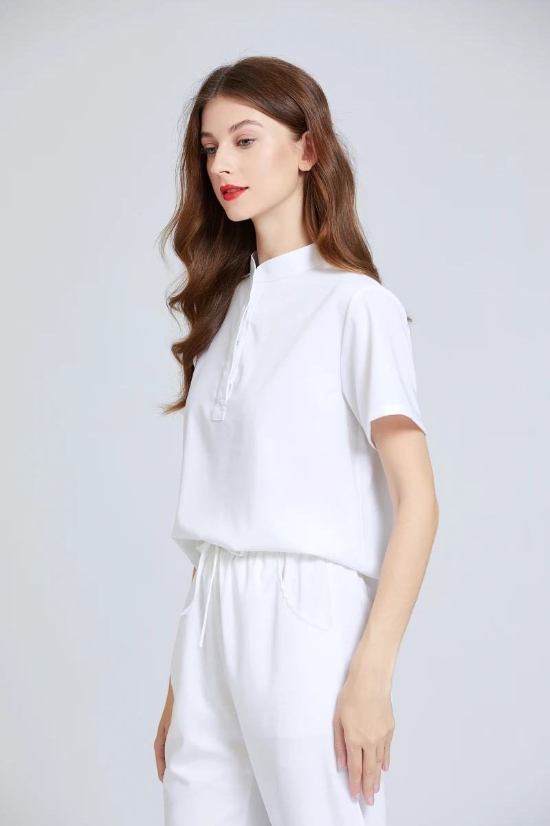 Summer Stand Collar Short Sleeve Scrub Set Uniform Women Beasuty and Salon Tunic Clothes Dental Workingwear Comfortable