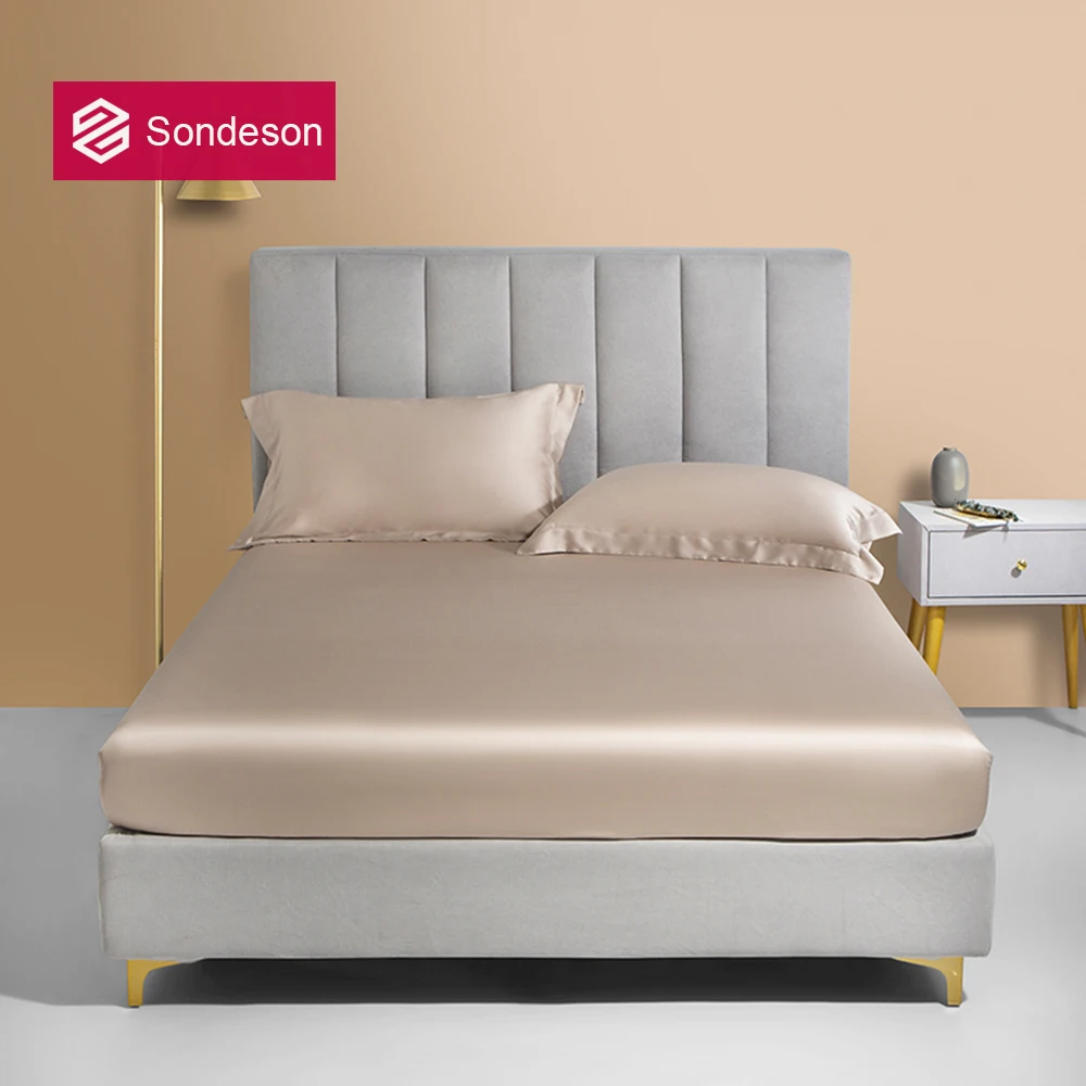 Sondeson Noble Natural 100% Silk Fitted Sheet Pillowcase Queen King Healthy Skin Bed Sheets With Elastic Band Mattres Protector