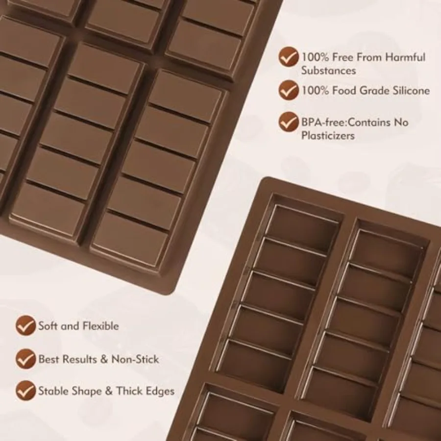 قالب قضيب شوكولاتة سميك كبير من السيليكون قالب حلوى مصنوع يدويًا قوالب شوكولاتة غير لاصقة لشبكة شوكولاتة الحليب