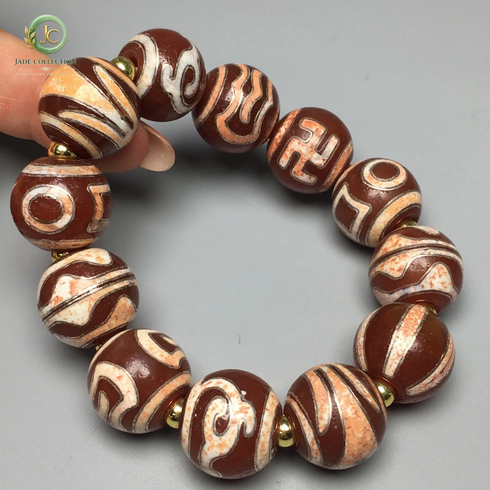 Tibetan Buddhism Agate Inlaid Silver Wire Aquarius Totem Dzi Bead Pendant P1175