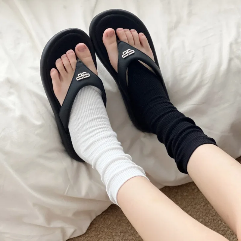 Ballet Leg Warmers Calf Slouch Socks with Open Toe for Flip Flops Casual Solid Color Sheer Ankle Footed Fall Spring Sock Nude