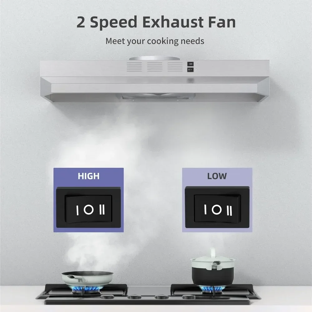 

tt Range Hood Under Cabinet, Ducted/Ductless Convertible Stainless Steel Kitchen Range Hood