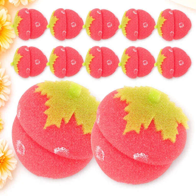 12 قطعة شكل الفراولة الإسفنج بكرو الشعر الأحمر لينة تنفس بكرات لراحة عشية وضحاها الشباك الإسفنج بكرو الشعر #6