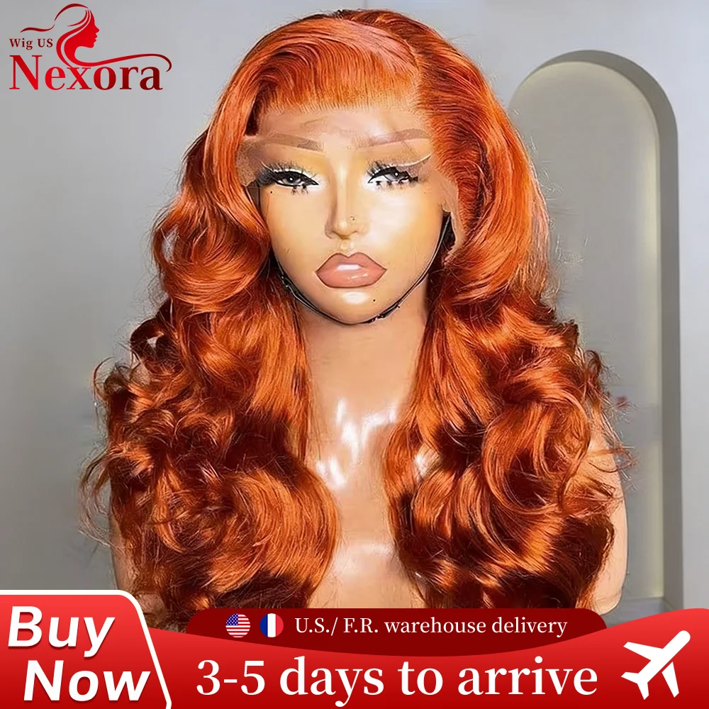 Body Wave 350 jengibre 13x4 peluca con malla Frontal cabello humano 13x6 peluca Frontal de encaje transparente color naranja onda del cuerpo suelta Pre desplumado