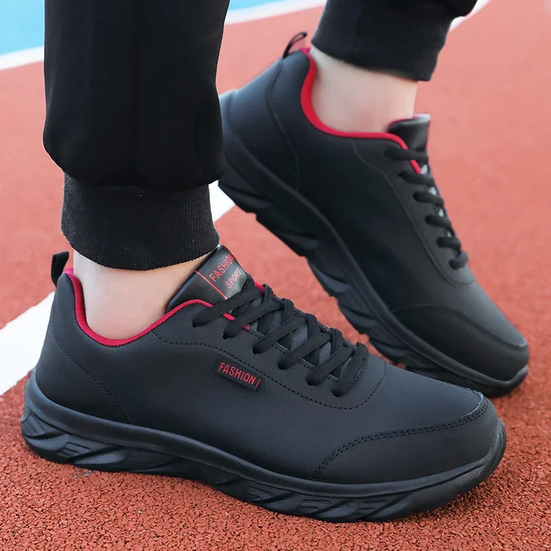 Flat Bottomed Sports Leisure Shoes Black Running, Ultra Light PU Leather Waterproof Hiking Shoes New Jeans Men's Walking Shoes