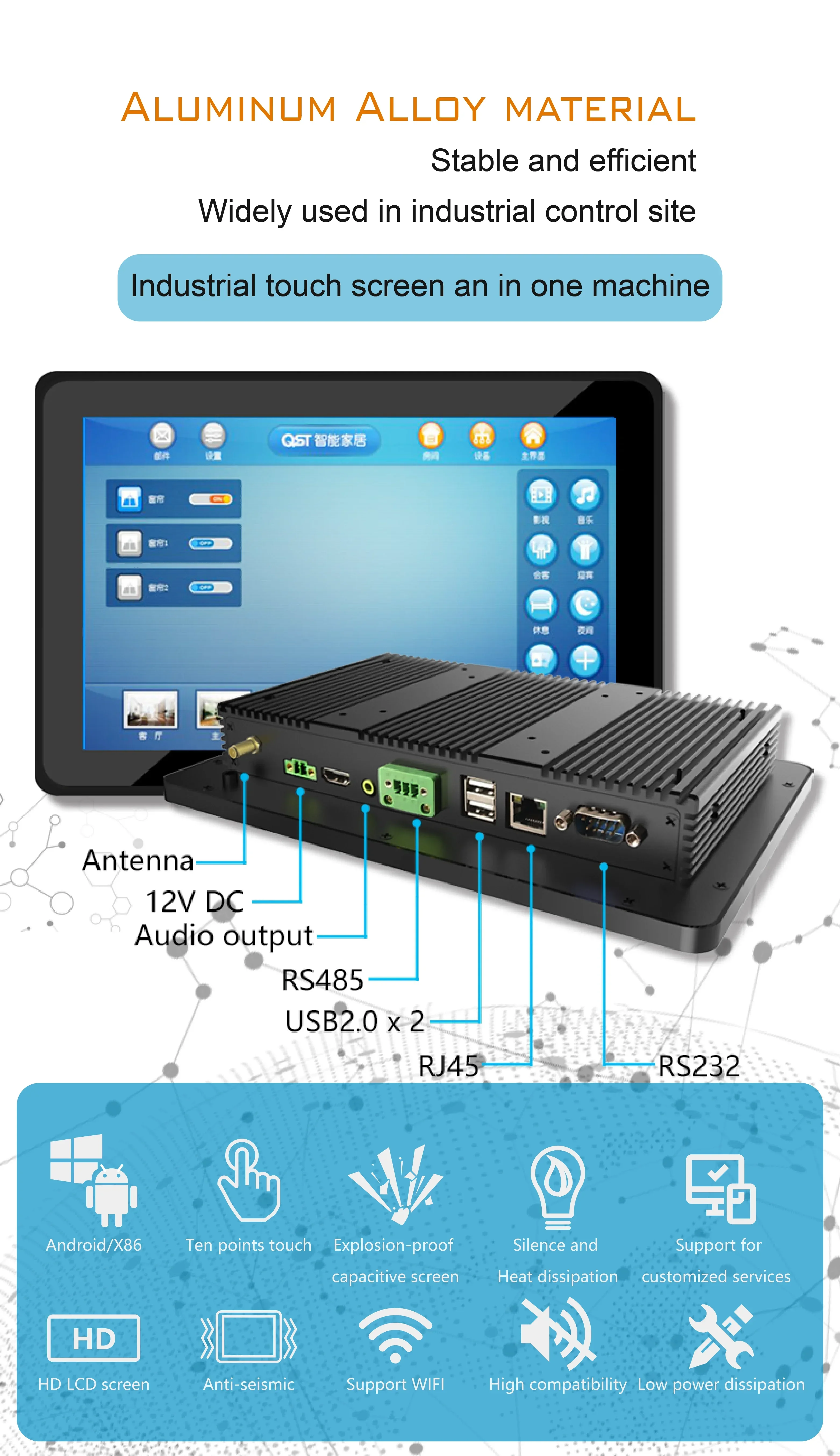 Fabrikpreis Android 5.1 Draht kapazitives Touch-Smart-Screen-Tablet All-in-One-PC 10-Zoll-Tablet Schwarz Industrieadapter AMD