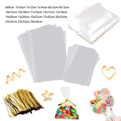 50–100 Stück transparente Zellophanbeutel, durchsichtige OPP-Plastiktüten, Süßigkeiten, Lutscher, Cooki, Geschenke, Verpackungsbeutel, Partybevorzugung, Backzubehör