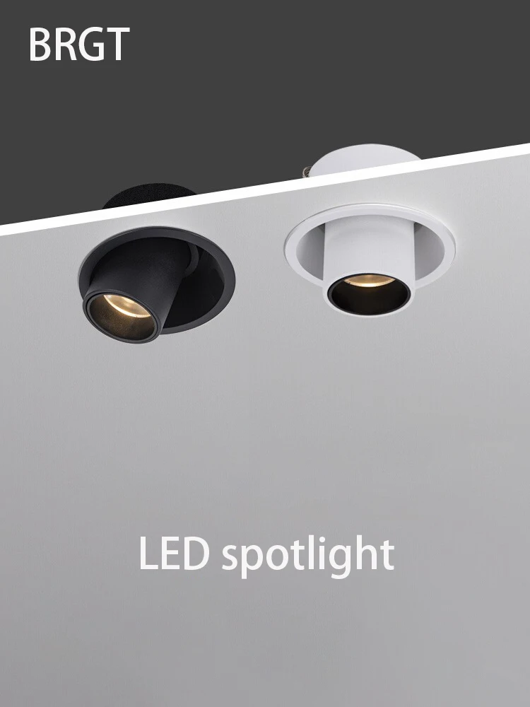 Led Spotlights Recessed Adjustable Angle Spot Light Anti Glare Opening Hole 75mm Ceiling Lamp COB 7W 12W Foco Lighting Fixture