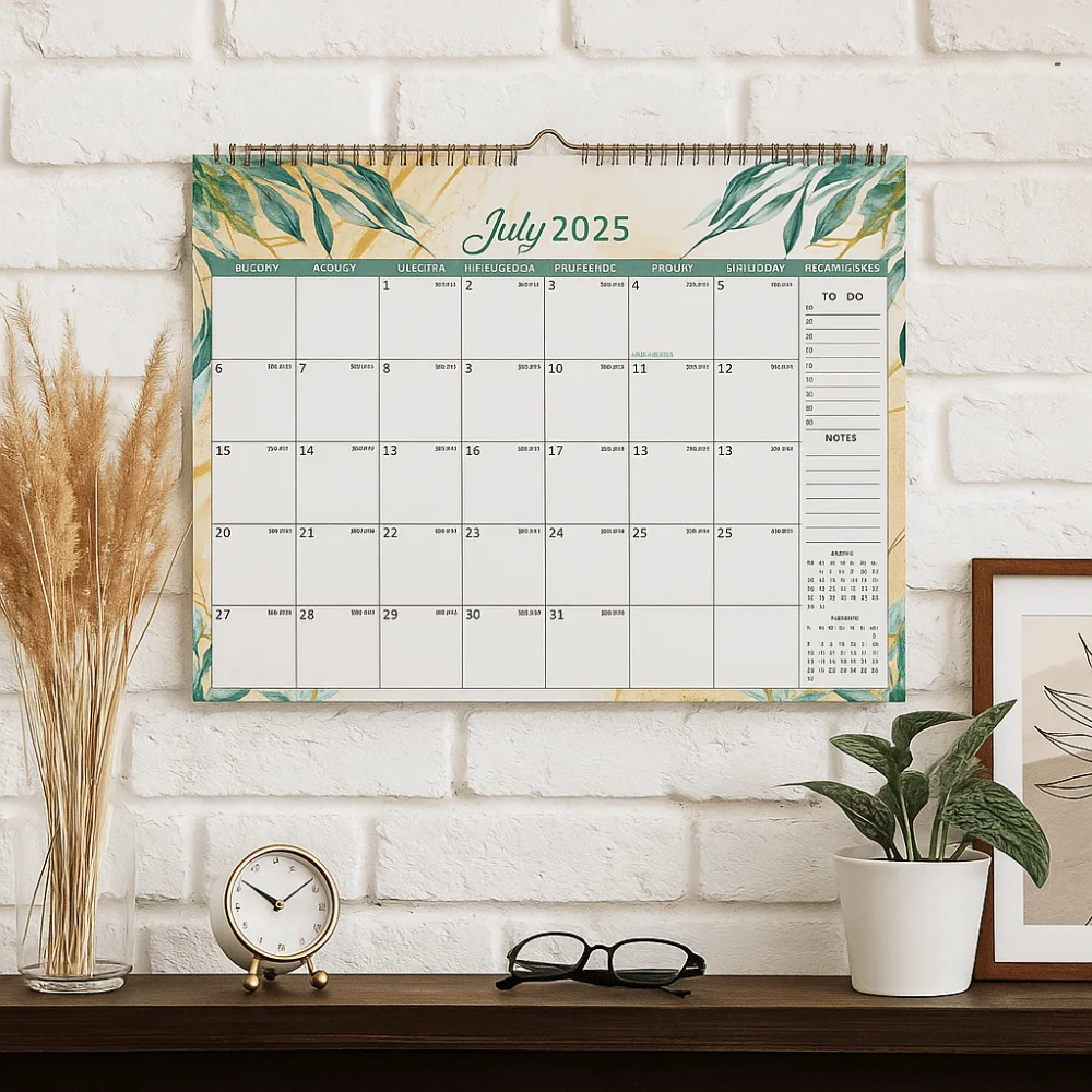 Creative Wall Calendar Monthly Layout Thick Paper Coil Calendar with Waterproof Cover Spacious Hanging Calendar Home Use