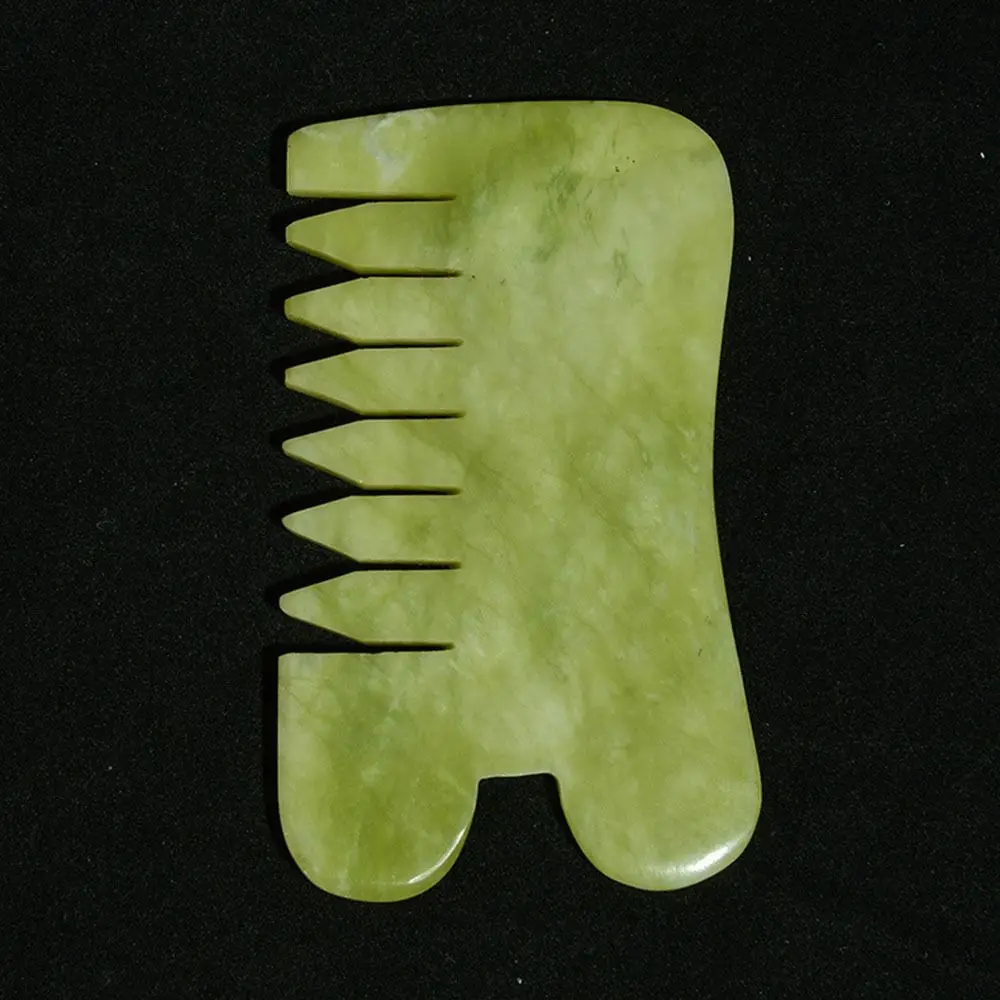 Detangling Hsiuyen Jade Massage Comb Green Natural Jade Hair Brush Classic Carving Gua Sha Board Stone Firming Skin