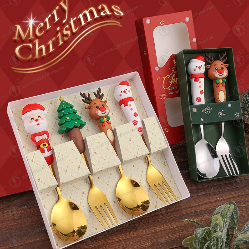 

Christmas Creative Cartoon Stainless Steel Spoon & Dessert Fork Set - With Exquisite Gift Box