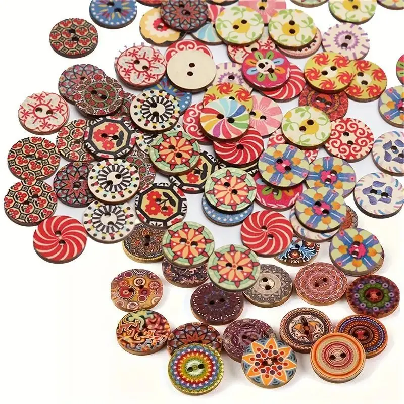 100pcs, 20mm Vintage Wooden Buttons Colorful Painted Craft Wood Decorative Buttons DIY Sewing For Decorative, Sewing Crafts DIY