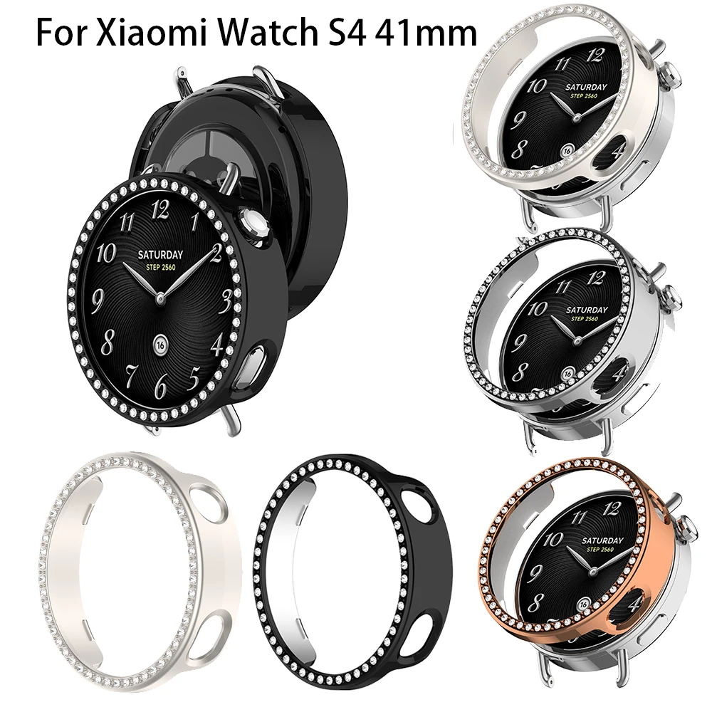 Bling PC Hollow Protector Case For Xiaomi Watch S4 41mm Diamond Crystal Case Hard Cover Protective Watch Shell Fashion Bumper