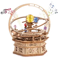 ROKR Rotating Starry Night Mechanical Music Box 3D Wooden Puzzle Assembly Model Building Kits Toys for Children Kids - AMK51