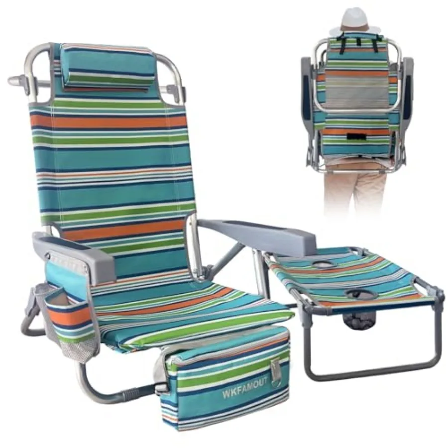

Backpack Beach Chair Aluminum with Folding Camping Table 5-Position Lay Flat Lounge Chair Outdoor for Adults with Insulated Coo