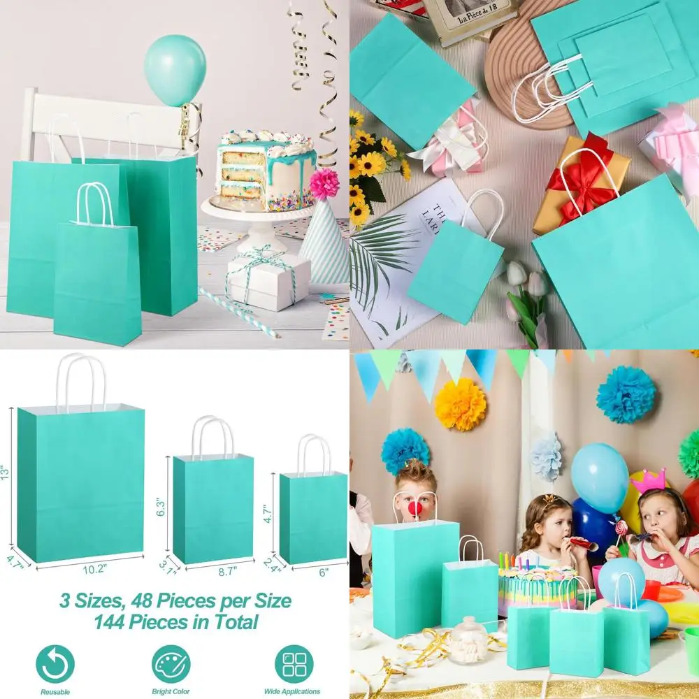

Assorted Sizes Teal Blue Gift Bags with Handles for Baby Shower, Birthday, Wedding, and More