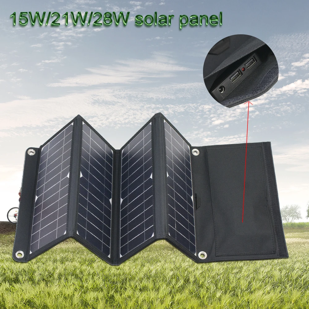 Solar cell 28W 21W Power Solar Charger Battery Dual Port Waterproof Foldable Solar Cells Panel for Digital Products Charging