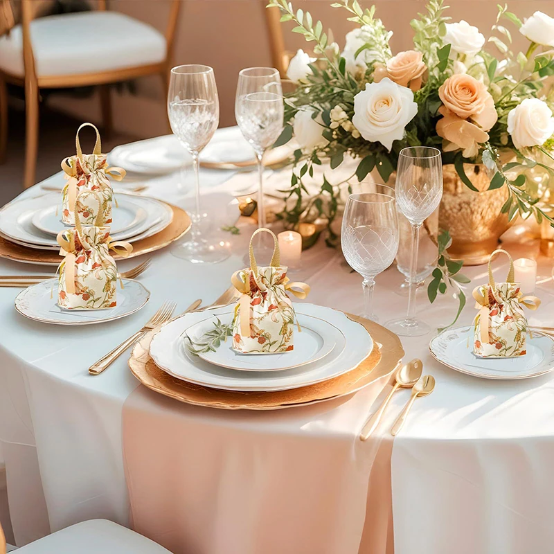 1 قطعة حقيبة حلوى الزفاف زهرة يده أكياس الحلوى الزفاف جودي أكياس التعبئة المحمولة الأزهار الرباط حقيبة تخزين الحلوى