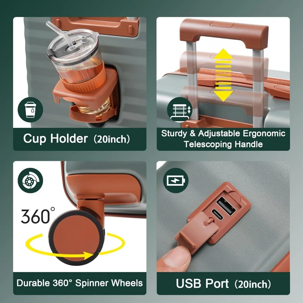 Наборы багажа Merax, 5-компонентный, расширяемый чемодан с открытым корпусом спереди, с вращающимися колесами и спортивными сумками, легкая ручная кладь на наконечнике